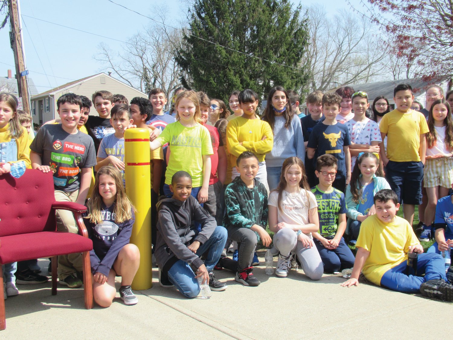 FANTASTIC FUNDRAISERS: Students at Winsor Hill Elementary School stopped during their recent and highly-successful “Walk for the Ukraine” to have this photo taken.